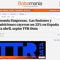 Economa/Empresas.- Las fusiones y adquisiciones cayeron un 22% en Espaa hasta abril, segn TTR Data
